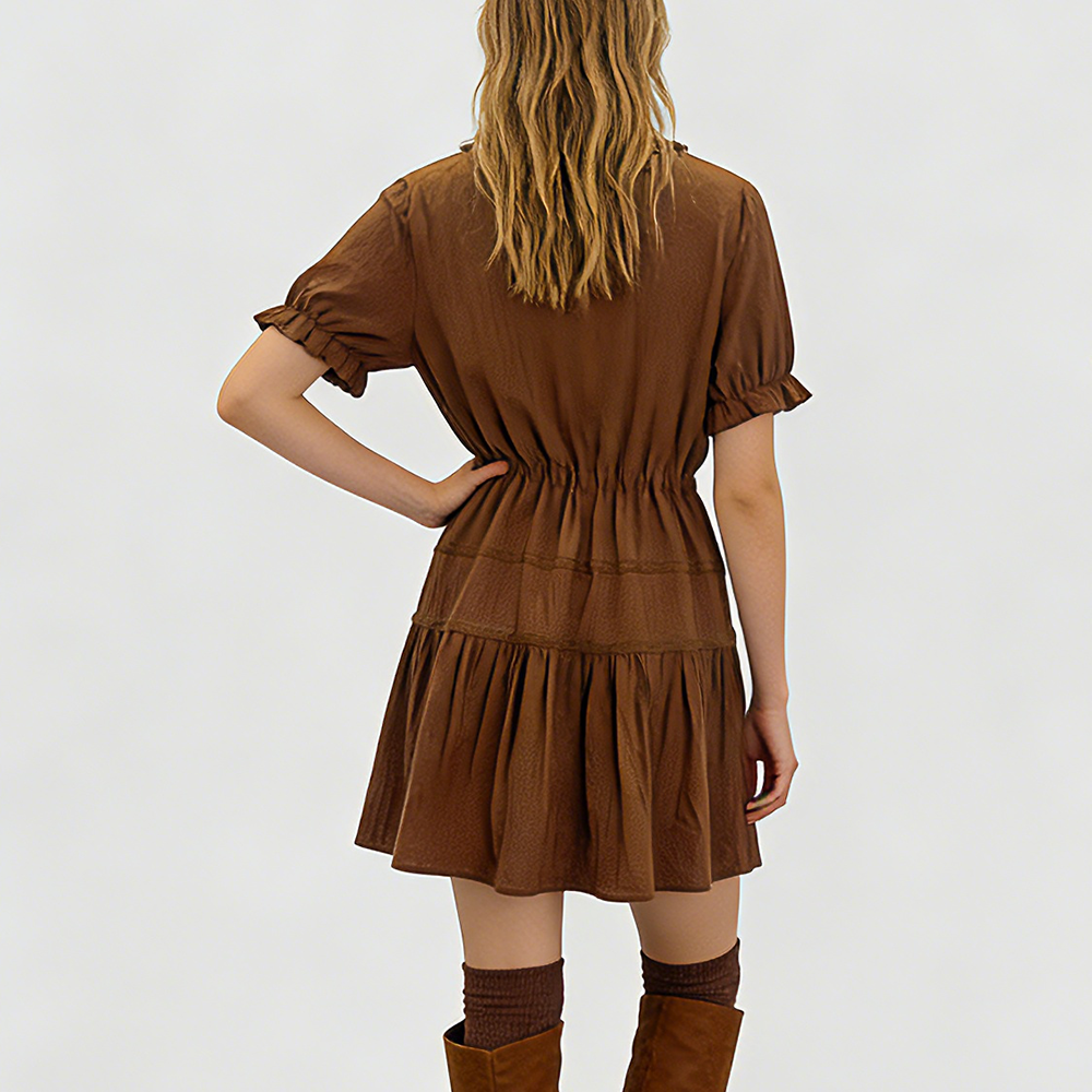 Elegantes Samtkleid für Damen im französischen Stil mit Spitzenbesatz und Schleife