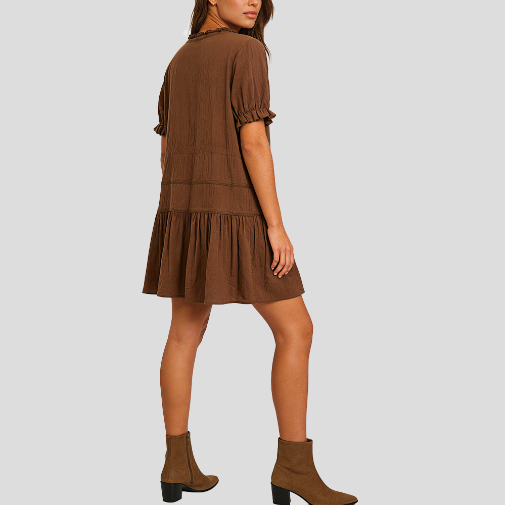 Elegantes Samtkleid für Damen im französischen Stil mit Spitzenbesatz und Schleife
